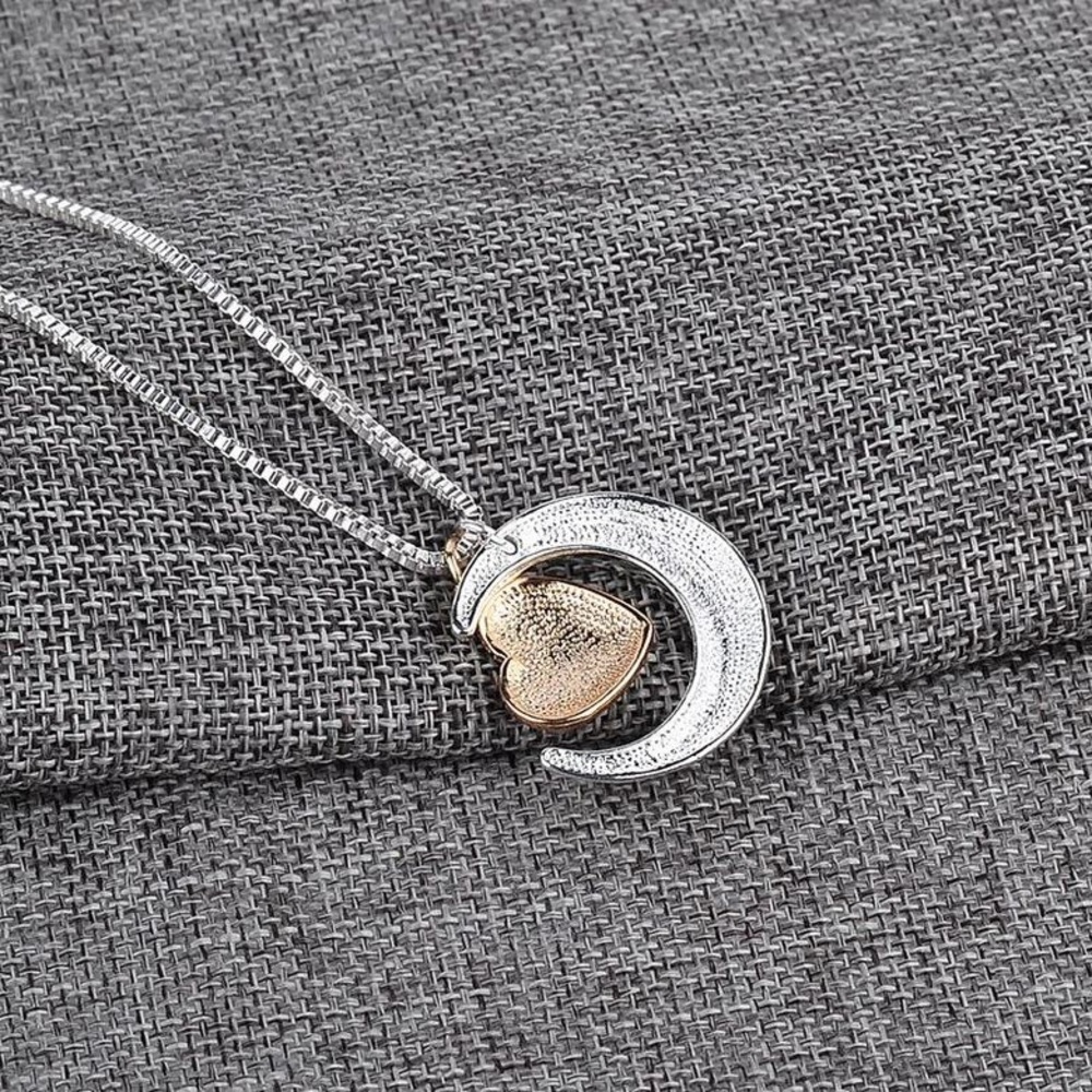 I Love You to the Moon and Back “Mom” Silver and Gold Moon/Heart charm necklace - Picture 7 of 11